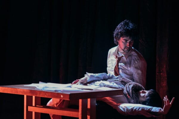 Naoe interrupts Andrew's opening monologue.Photo by John Matthews